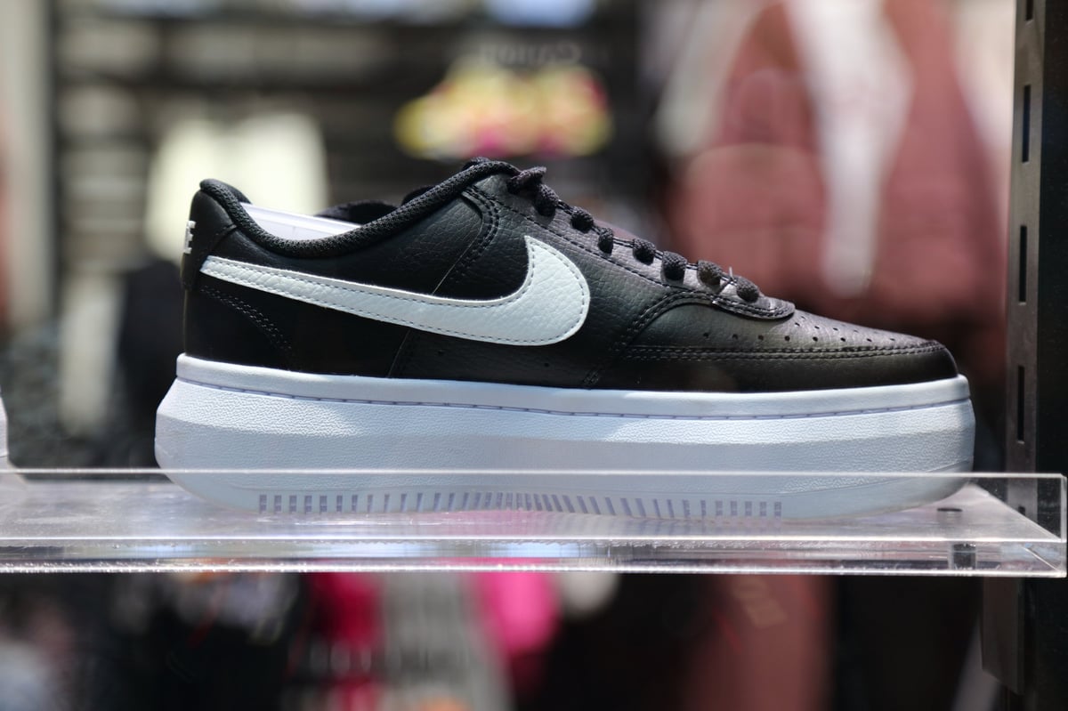 Chunky Nike brand sneakers on window display