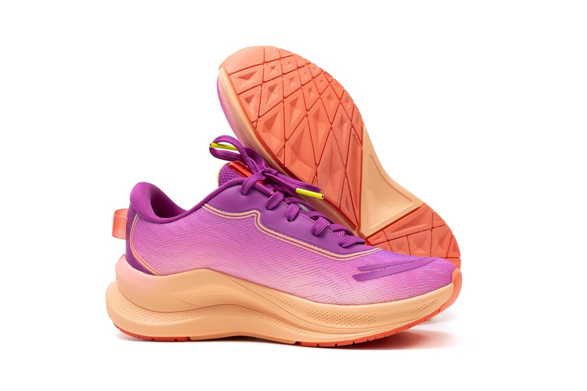 Purple and pink high-top basketball sneaker