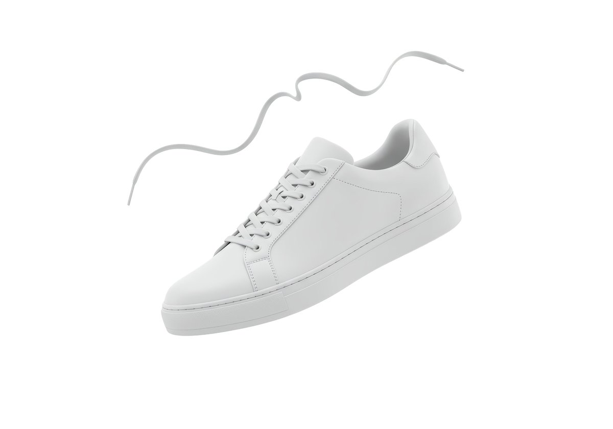 Stylish white sneaker with floating laces