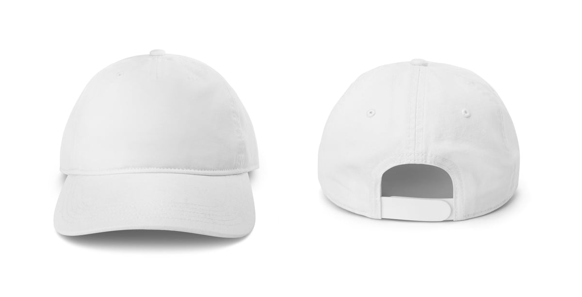 White baseball cap displayed on a plain background